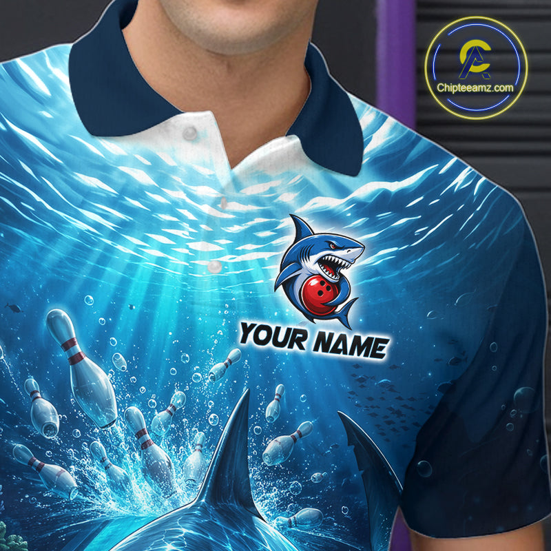 Person wearing a polo shirt with a shark and bowling design, featuring 'Chipleemz.com' logo.