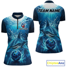 Load image into Gallery viewer, Shirt with shark design and customizable text on a white background