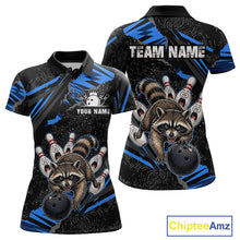 Load image into Gallery viewer, Personalized Blue Raccoon Bowling Shirt for Women Bowling Jersey League Polo &amp; 1/4-Zip Outfit QZT1014