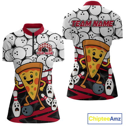 Custom Red Funny Pizza Bowling Shirt Bowling with Food for Women Polo Bowling Jersey QZT799