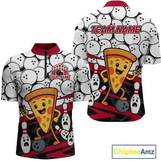 Custom Red Funny Pizza Bowling Shirt Bowling with Food for Men Polo Bowling Jersey QZT799