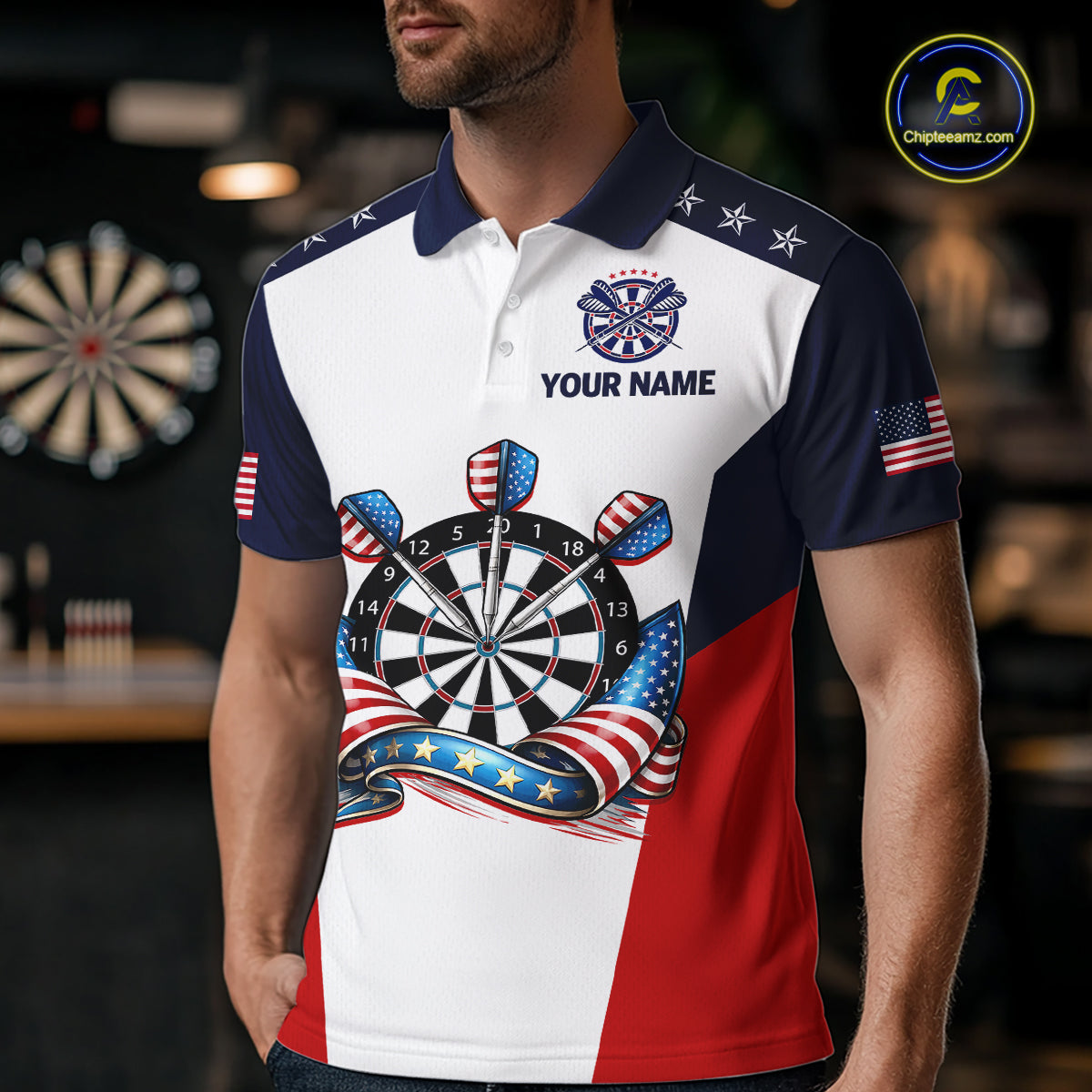 Custom American Flag Dart Shirt for Men Patriotic Dart Team Jersey Dartboard Polo & Quarter-Zip DHT15