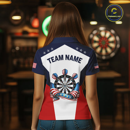 Custom American Flag Dart Shirt for Women Patriotic Dart Team Jersey Dartboard Polo & Quarter-Zip DHT15