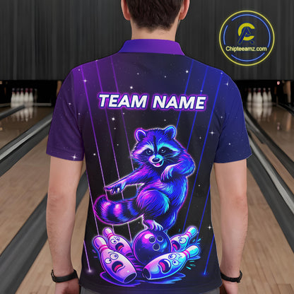 Neon Raccoon Bowling Shirt for Men Custom Bowling Team Jersey Polo & 1/4-Zip Bowling Outfit QZT848