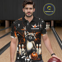 Load image into Gallery viewer, Orange Funny Raccoon Bowling Team Shirt Customized Bowling League Polo &amp; 1/4 Zip Gift for Men QZT852