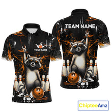 Load image into Gallery viewer, Orange Funny Raccoon Bowling Team Shirt Customized Bowling League Polo &amp; 1/4 Zip Gift for Men QZT852