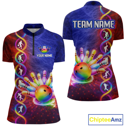 Personalized DNA Bowling Shirt for Women Bowling Team League Polo & 1/4-Zip Bowling Gift QZT854