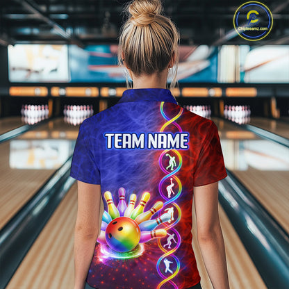 Personalized DNA Bowling Shirt for Women Bowling Team League Polo & 1/4-Zip Bowling Gift QZT854