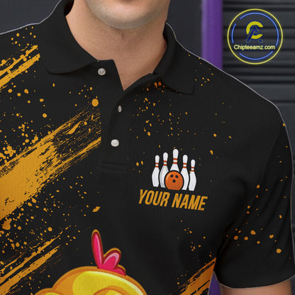 Funny Yellow Chicken Bowling Shirt Custom Polo & 1/4-Zip Bowling League Jersey for Men QZT856