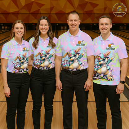 Custom Funny Bunny Bowling Team Shirt for Women Easter Bowling League Jersey Polo & 1/4-Zip QZT938