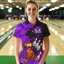Load image into Gallery viewer, Custom Purple Chicken Bowling Team Jersey Funny Bowling Shirt for Women Polo &amp; Quarter-Zip QZT1139