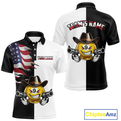 Custom American Flag Funny 8 Ball Pool Billiard Shirts for Men Billiard League Jersey Polo & 1/4 Zip BHT1