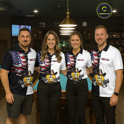 Custom American Flag Funny 8 Ball Pool Billiard Shirts for Men Billiard League Jersey Polo & 1/4 Zip BHT1