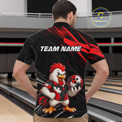 Custom Red Funny Autism Chicken Bowling Shirt for Men Bowling League Jersey Polo & Quarter-Zip QZT1018