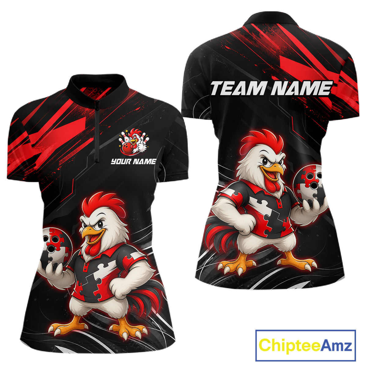 Custom Red Funny Autism Chicken Bowling Shirt for Women Bowling League Jersey QZT1018