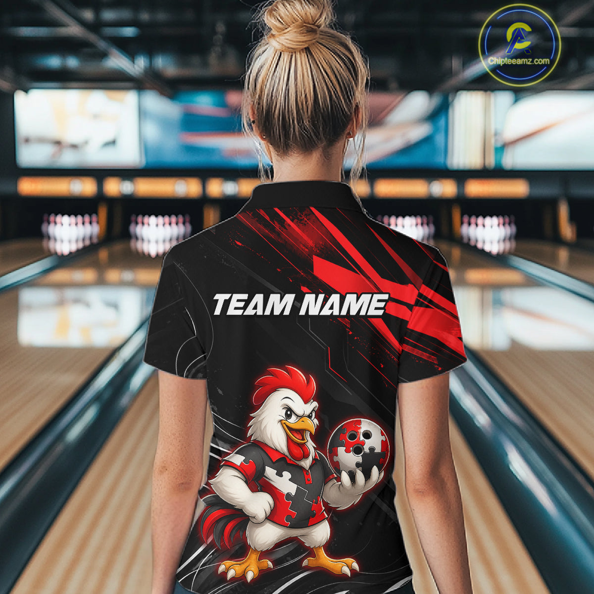 Custom Red Funny Autism Chicken Bowling Shirt for Women Bowling League Jersey QZT1018