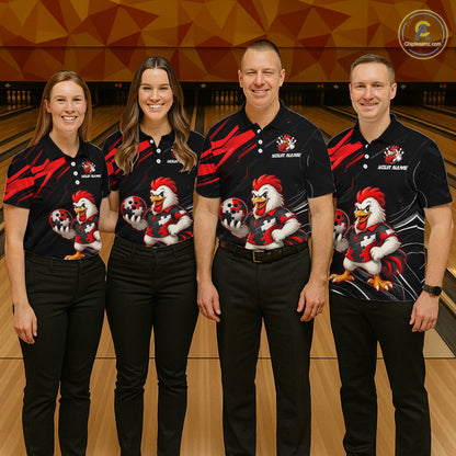 Custom Red Funny Autism Chicken Bowling Shirt for Men Bowling League Jersey Polo & Quarter-Zip QZT1018