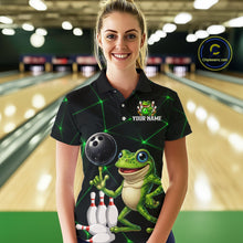 Load image into Gallery viewer, Green Funny Frog Bowling Shirt for Women Custom Bowling Jersey Polo &amp; 1/4 Zip QZT1024