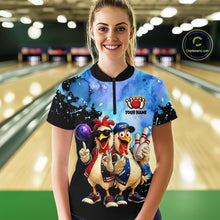 Load image into Gallery viewer, Custom Funny Chicken Bowling Team Shirt for Women Bowling League Jersey Polo &amp; Quarter-Zip Outfit QZT1085