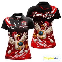 Load image into Gallery viewer, Black and red polo shirt with chicken design and 'Team Name' text, featuring Chiptee Amz branding.