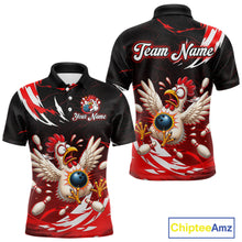 Load image into Gallery viewer, Custom Red Funny Chicken Bowling Shirt for Men Bowling Team Jersey Polo &amp; Quarter-Zip Outfit QZT1088