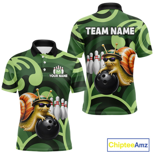 Custom Funny Green Snail Bowling Shirt for Men Bowling League Jersey Bowling Outfit QZT1207