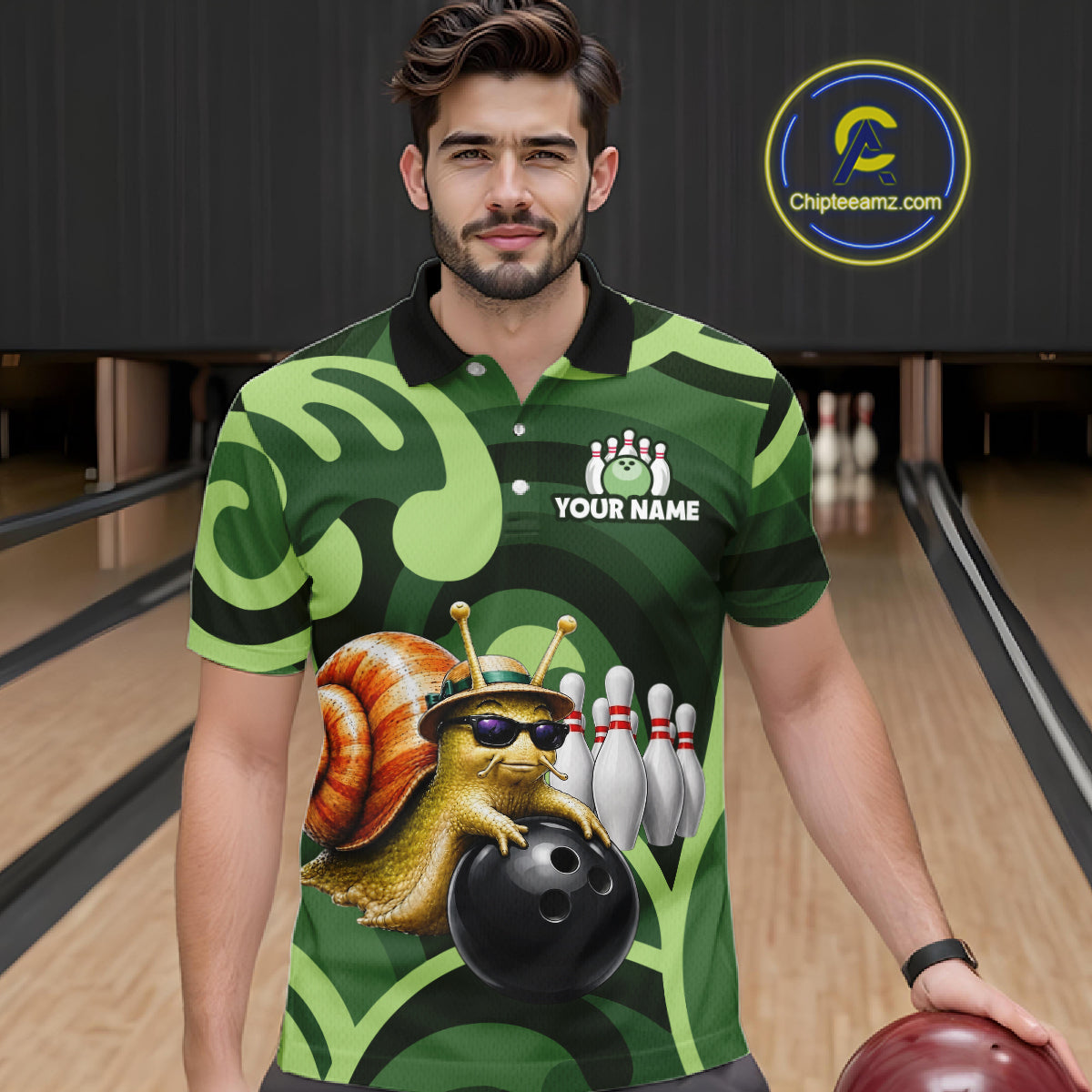 Custom Funny Green Snail Bowling Shirt for Men Bowling League Jersey Bowling Outfit QZT1207