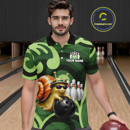 Custom Funny Green Snail Bowling Shirt for Men Bowling League Jersey Bowling Outfit QZT1207