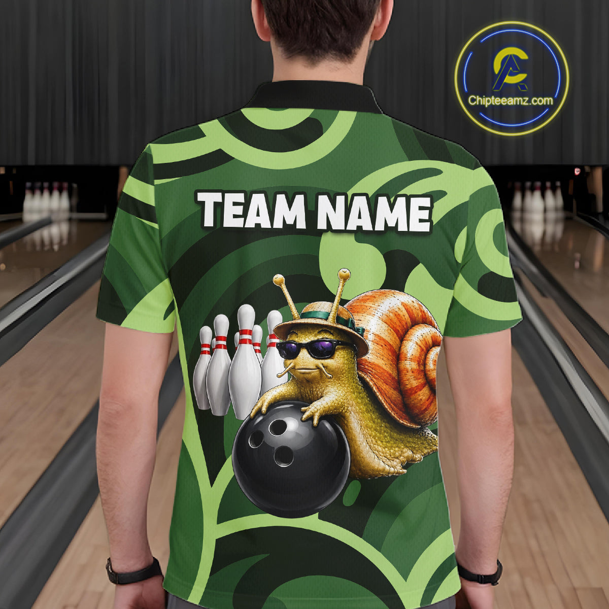 Custom Funny Green Snail Bowling Shirt for Men Bowling League Jersey Bowling Outfit QZT1207