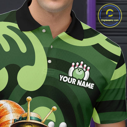 Custom Funny Green Snail Bowling Shirt for Men Bowling League Jersey Bowling Outfit QZT1207