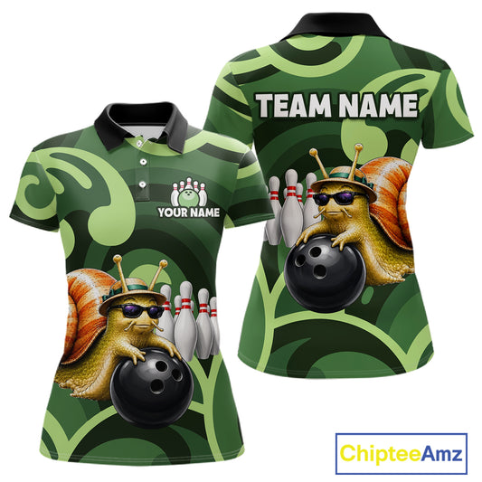 Custom Funny Green Snail Bowling Shirt for Women Bowling League Jersey Bowling Outfit QZT1207