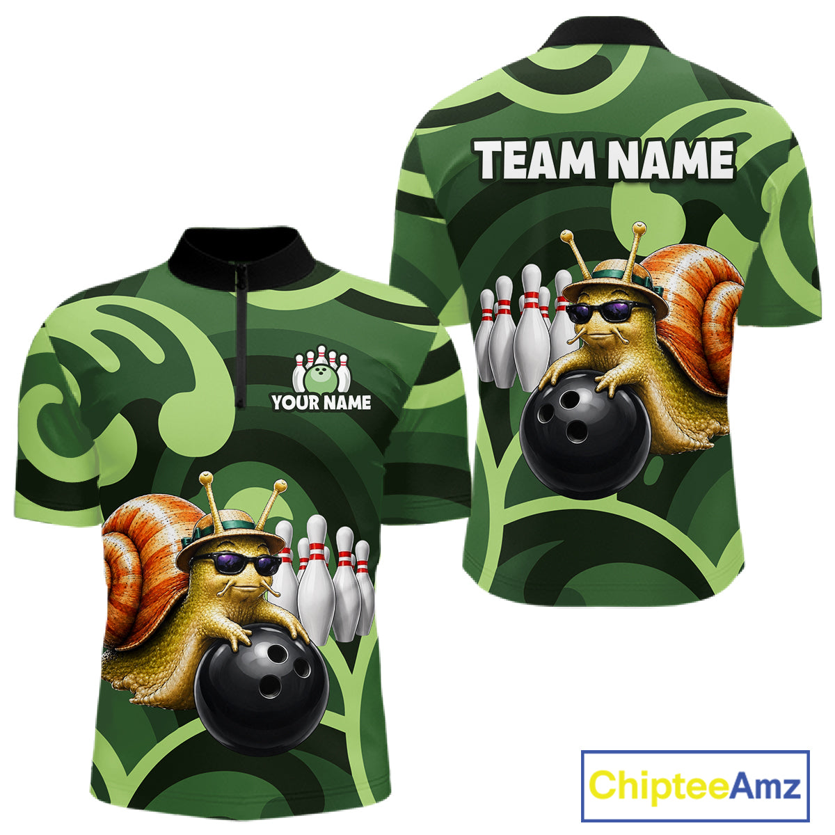 Custom Funny Green Snail Bowling Shirt for Men Bowling League Jersey Bowling Outfit QZT1207
