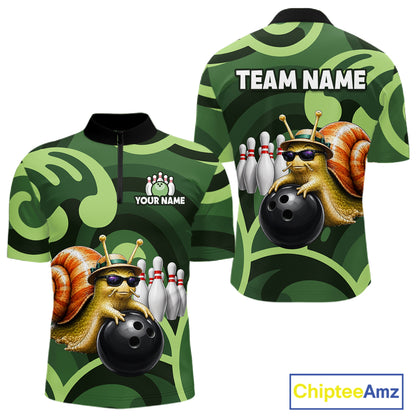 Custom Funny Green Snail Bowling Shirt for Men Bowling League Jersey Bowling Outfit QZT1207