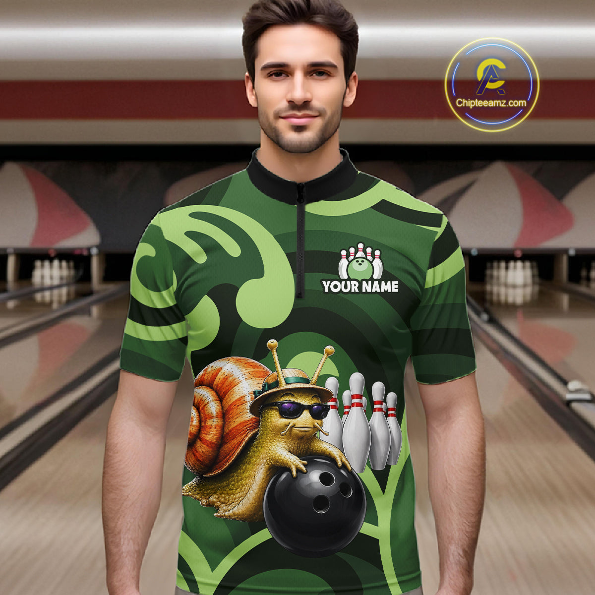 Custom Funny Green Snail Bowling Shirt for Men Bowling League Jersey Bowling Outfit QZT1207