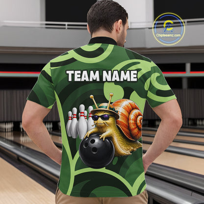 Custom Funny Green Snail Bowling Shirt for Men Bowling League Jersey Bowling Outfit QZT1207