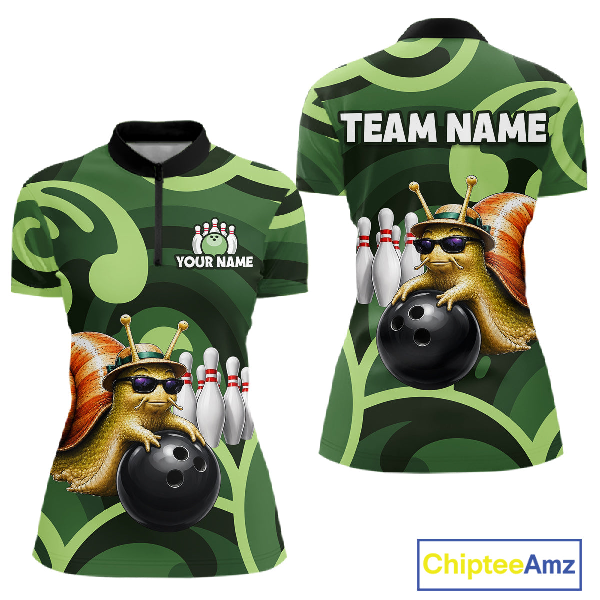 Custom Funny Green Snail Bowling Shirt for Women Bowling League Jersey Bowling Outfit QZT1207