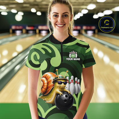 Custom Funny Green Snail Bowling Shirt for Women Bowling League Jersey Bowling Outfit QZT1207