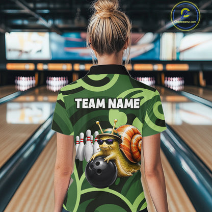 Custom Funny Green Snail Bowling Shirt for Women Bowling League Jersey Bowling Outfit QZT1207
