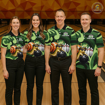 Custom Funny Green Snail Bowling Shirt for Men Bowling League Jersey Bowling Outfit QZT1207