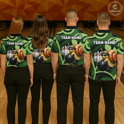 Custom Funny Green Snail Bowling Shirt for Men Bowling League Jersey Bowling Outfit QZT1207