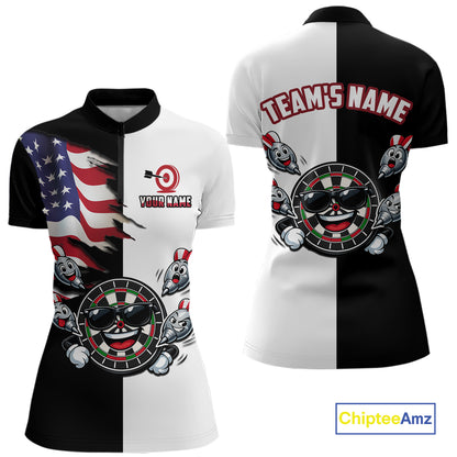 Custom Funny Dartboard Shirt for Women American Dart Shirt for Team Polo & 1/4-Zip Dart League DHT5