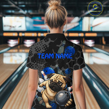 Load image into Gallery viewer, Person wearing a bowling shirt with a pug design and 'Team Name' text in a bowling alley.