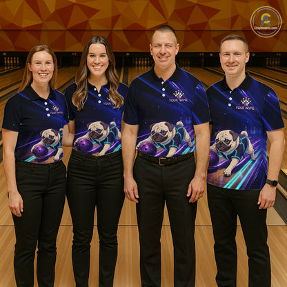 Funny Pug Dog Bowling Team Shirt for Women Custom Bowling Jersey Polo & 1/4-Zip Bowling Unisex QZT908