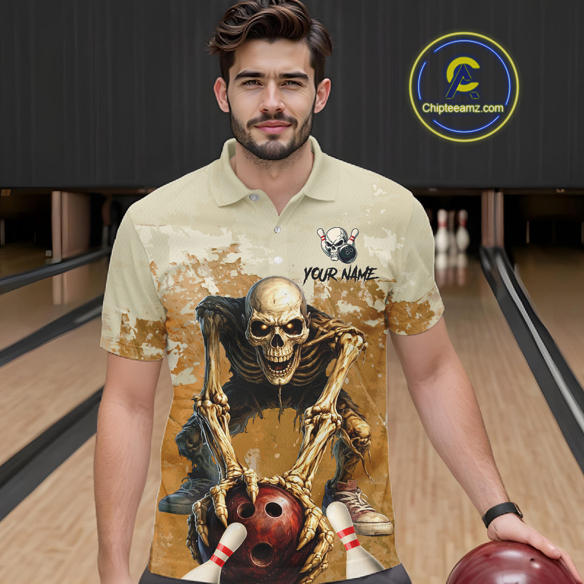 Custom Skeleton Bowling Team Shirt for Men Bowling Jersey Bowling Outfit Polo & Quarter-Zip QZT987