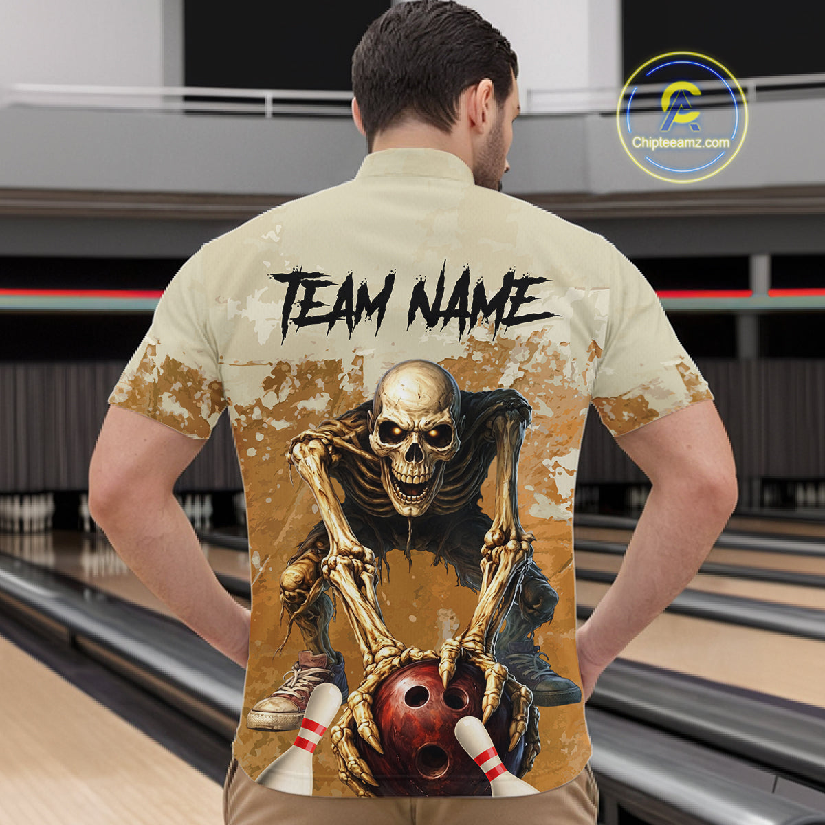 Custom Skeleton Bowling Team Shirt for Men Bowling Jersey Bowling Outfit Polo & Quarter-Zip QZT987