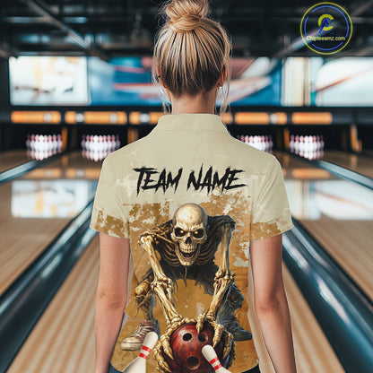 Custom Skeleton Bowling Team Shirt for Women Bowling Jersey Bowling Outfit Polo & Quarter-Zip QZT987