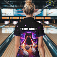 Load image into Gallery viewer, Custom Alien Cat Bowling Team Shirt for Women UFO Bowling League Jersey Polo &amp; Quarter-Zip Bowling Outfit QZT989