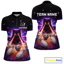 Load image into Gallery viewer, Custom Alien Cat Bowling Team Shirt for Women UFO Bowling League Jersey Polo &amp; Quarter-Zip Bowling Outfit QZT989