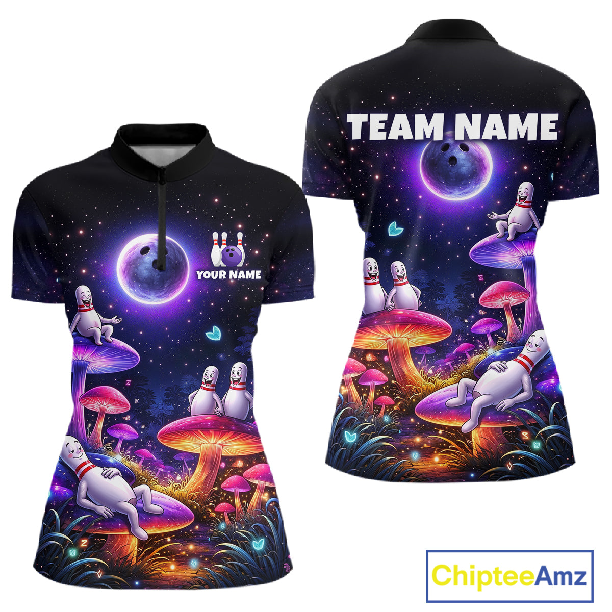 Mystic Bowling Night Garden Custom Bowling Team Shirt for Women Bowling Jersey Polo & Quarter-Zip QZT990
