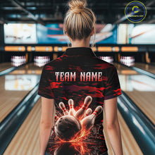 Load image into Gallery viewer, Flame Red Pattern Bowling Shirt for Women Bowling Team Jersey Polo &amp; 1/4-Zip QZT1027